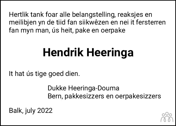 Overlijdensbericht van Hendrik Heeringa in Leeuwarder Courant