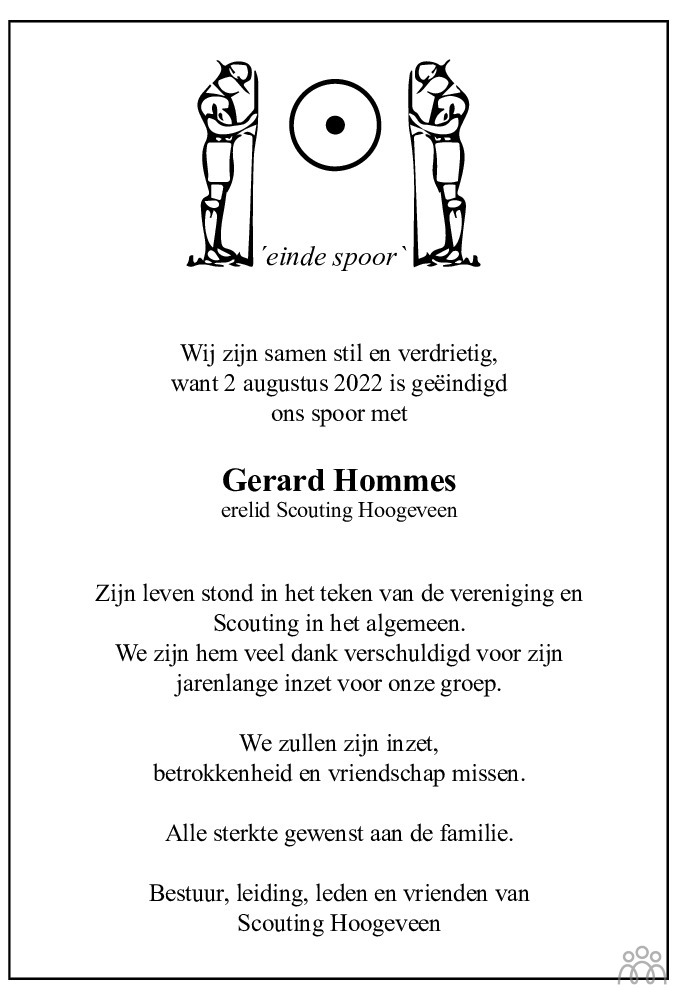 Overlijdensbericht van Gerard Hommes in Dagblad van het Noorden