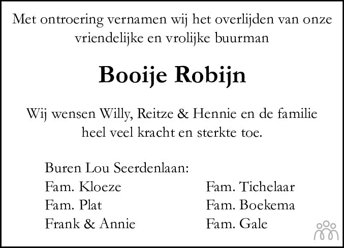 Overlijdensbericht van Booije Robijn in Franeker Courant