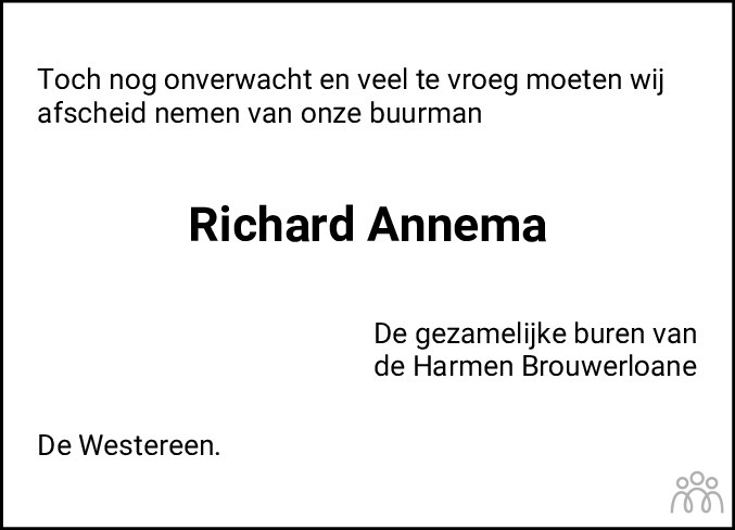Overlijdensbericht van Richard Annema in Leeuwarder Courant