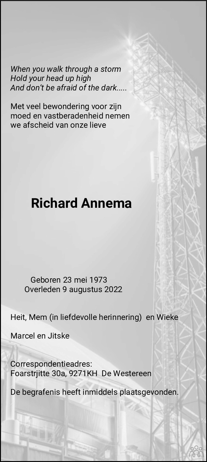 Overlijdensbericht van Richard Annema in Dockumer Courant