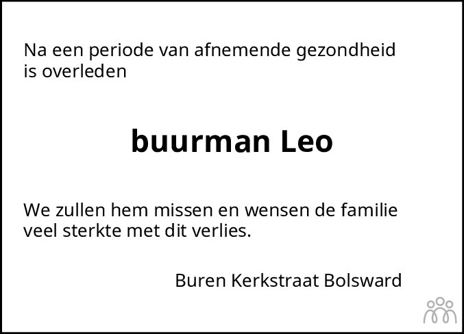 Overlijdensbericht van Leonardus Dominicus (Leo) Lolkema in Bolswards Nieuwsblad