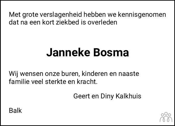 Janneke Bosma Overlijdensbericht En Condoleances Mensenlinq Nl