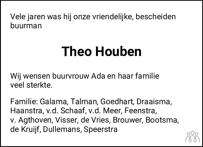 Overlijdensbericht van Matheus Johannes (Theo) Johannes Houben in Bolswards Nieuwsblad