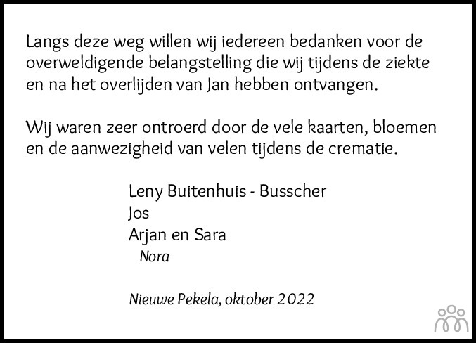 Overlijdensbericht van Jan Jacob Buitenhuis in Dagblad van het Noorden