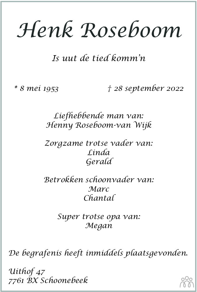 Henk Roseboom 28092022 overlijdensbericht en condoleances Mensenlinq.nl