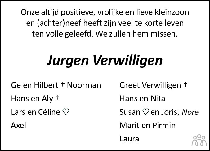 Jurgen Verwilligen 02-10-2022 overlijdensbericht en condoleances