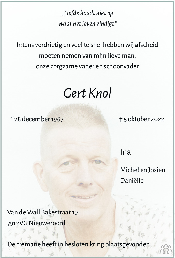 Gert Knol 05-10-2022 Overlijdensbericht En Condoleances - Mensenlinq.nl