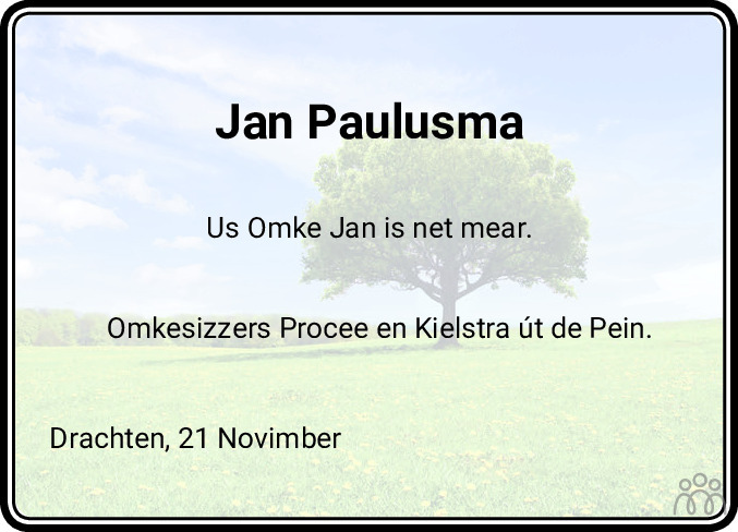 Overlijdensbericht van Jan Paulusma in Leeuwarder Courant
