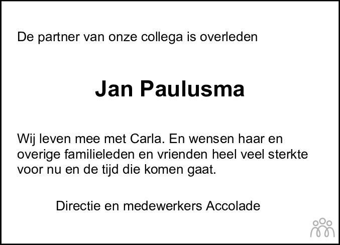 Overlijdensbericht van Jan Paulusma in Leeuwarder Courant