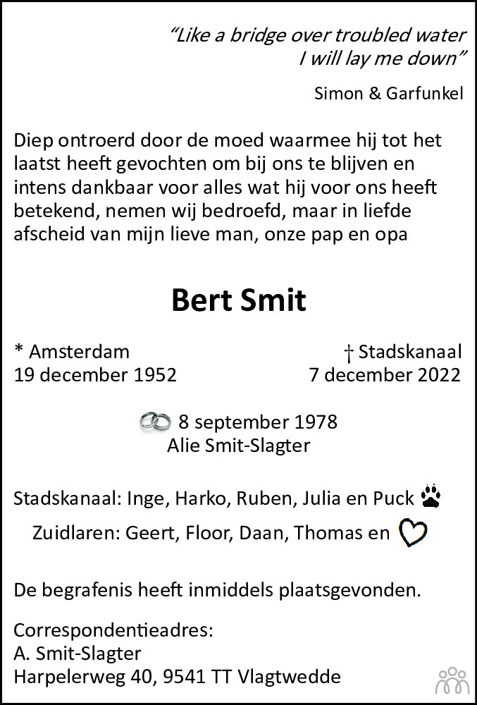 Bert Smit 07122022 overlijdensbericht en condoleances Mensenlinq.nl