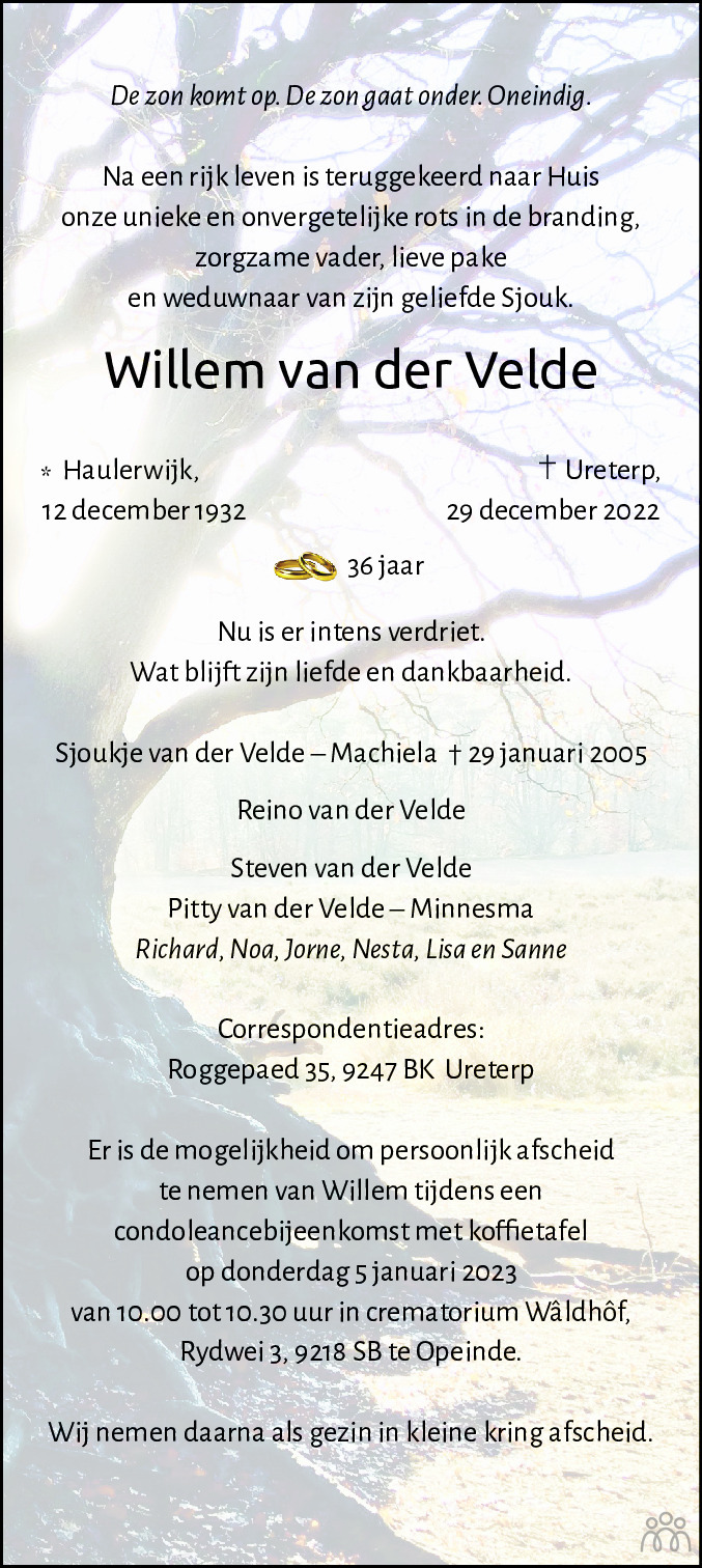 Willem van der Velde 29122022 overlijdensbericht en condoleances Mensenlinq.nl Willem van der Velde 29122022 overlijdensbericht en condoleances Mensenlinq.nl