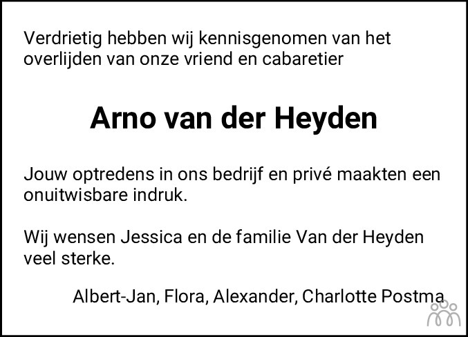 Arno van der Heyden 20-01-2023 overlijdensbericht en condoleances