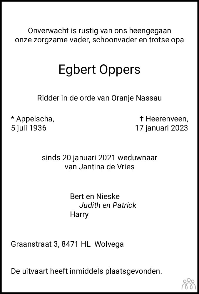 Egbert Oppers 17012023 overlijdensbericht en condoleances Mensenlinq.nl