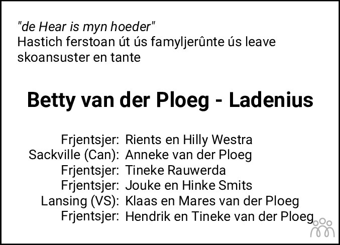 Betty Van Der Ploeg Ladenius 16 02 2023 Overlijdensbericht En