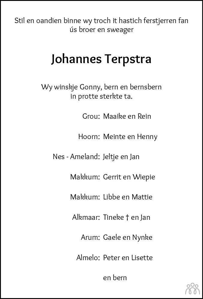 Johannes Terpstra Overlijdensbericht En Condoleances