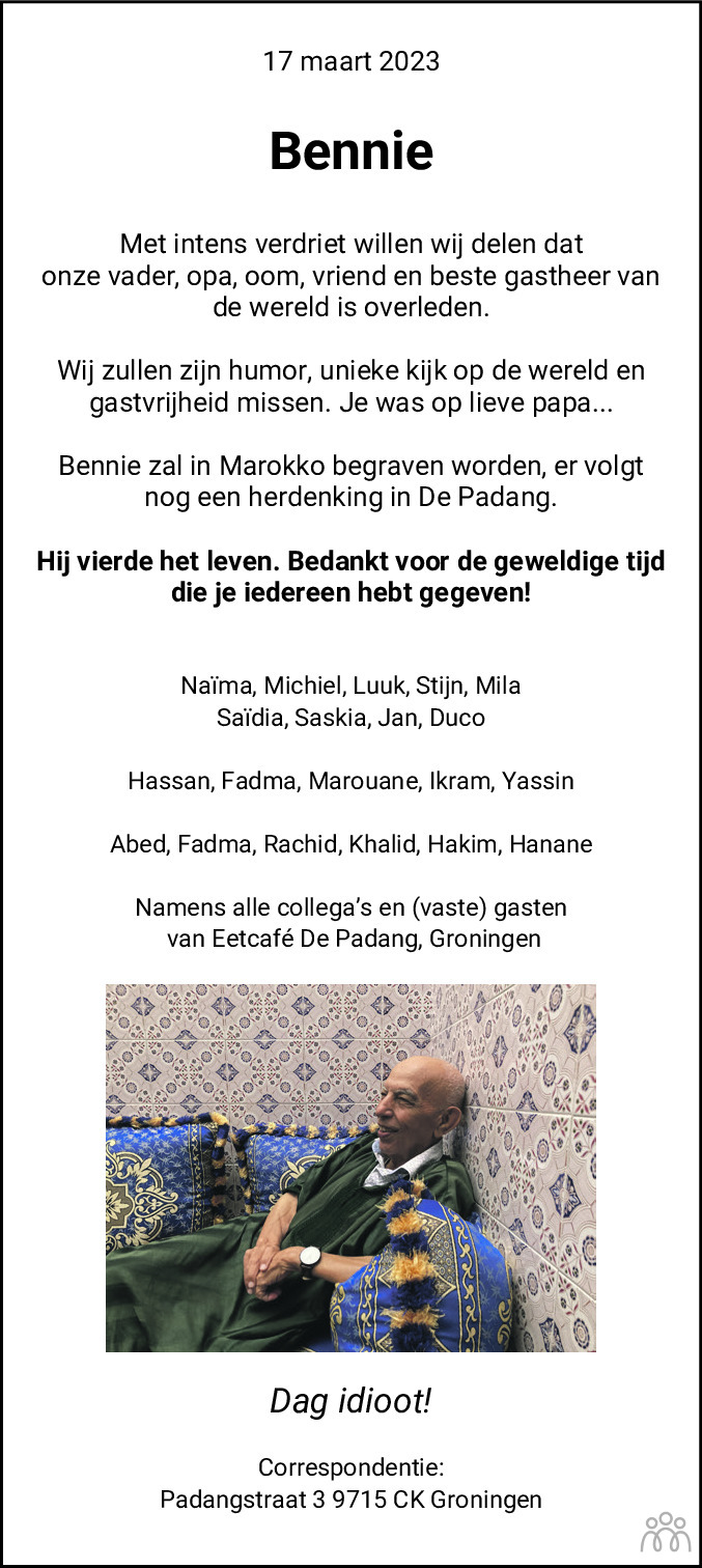 Bennie Ait Hammou 17032023 overlijdensbericht en condoleances
