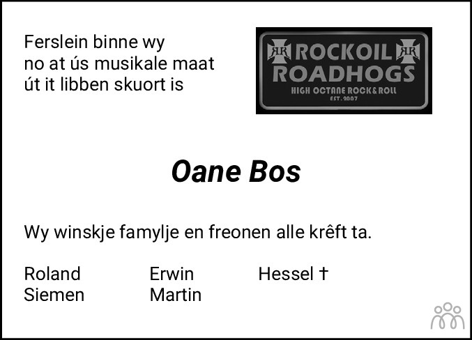 Overlijdensbericht van Oane Bos in Sneeker Nieuwsblad