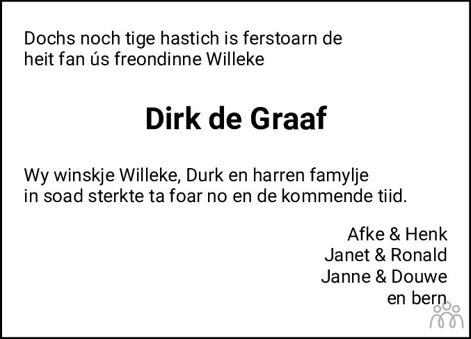 Overlijdensbericht van Dirk de Graaf in Franeker Courant