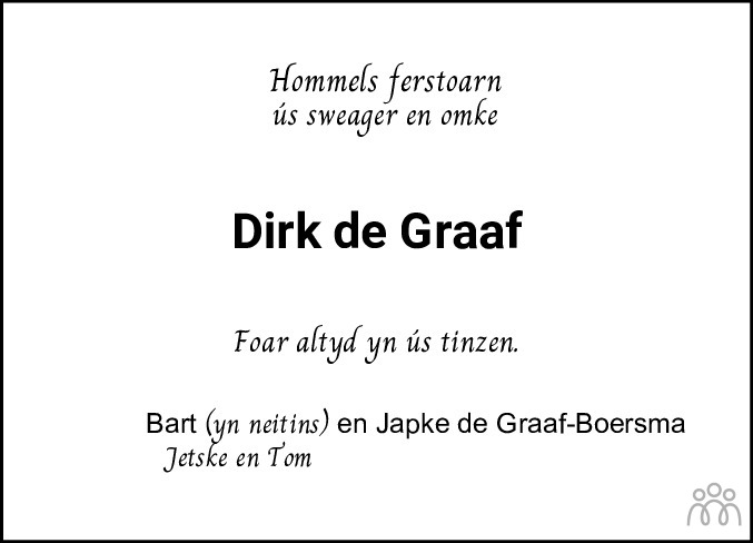 Overlijdensbericht van Dirk de Graaf in Leeuwarder Courant