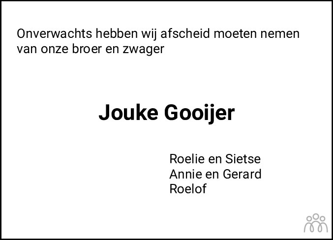 Overlijdensbericht van Jouke Roelof  Gooijer in De Stellingwerf