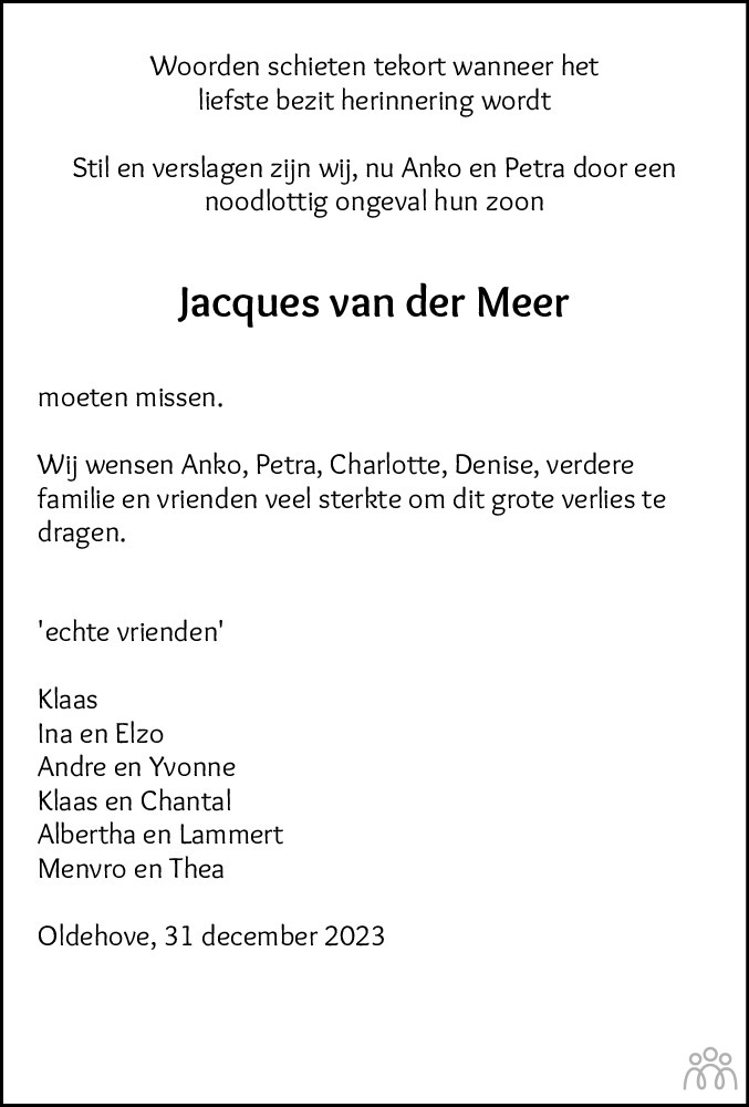 Jacques van der Meer 31122023 overlijdensbericht en condoleances