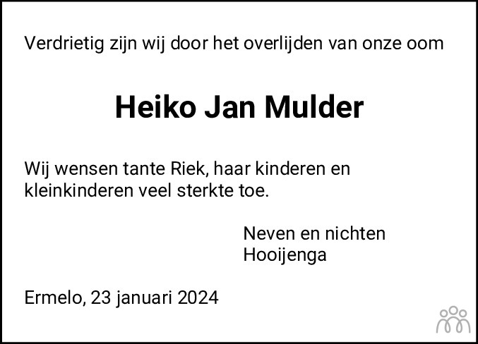 Heiko Jan Mulder 23-01-2024 overlijdensbericht en condoleances ...