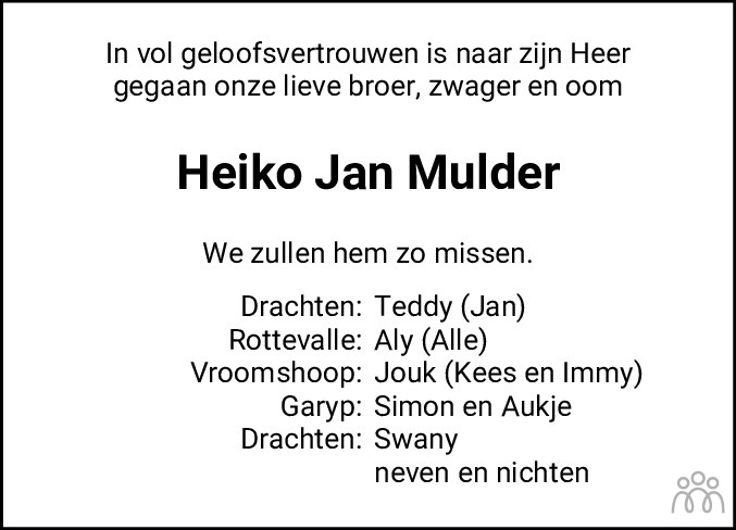 Heiko Jan Mulder 23-01-2024 overlijdensbericht en condoleances ...