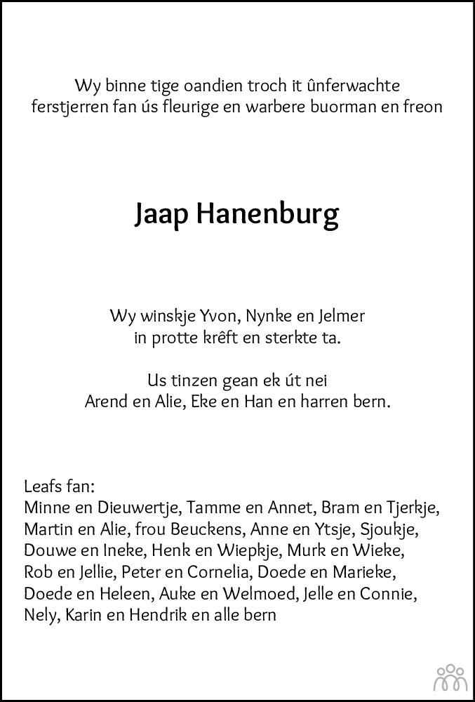 Jaap (Jacob) Hanenburg 27-02-2024 overlijdensbericht en condoleances ...