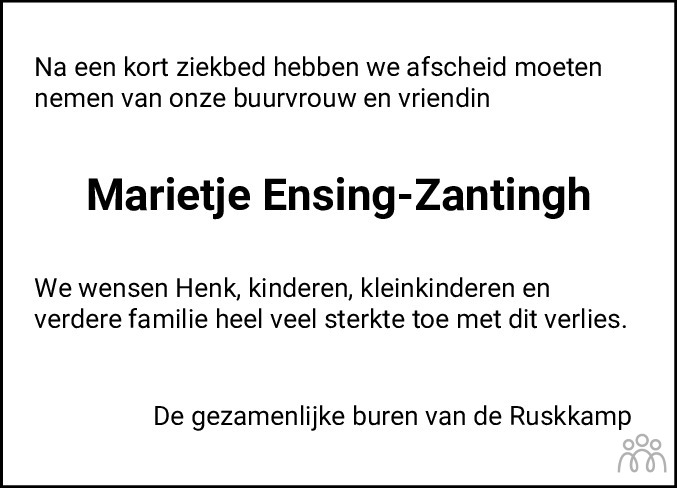 Marietje Ensing-Zantingh 02-05-2024 overlijdensbericht en condoleances ...