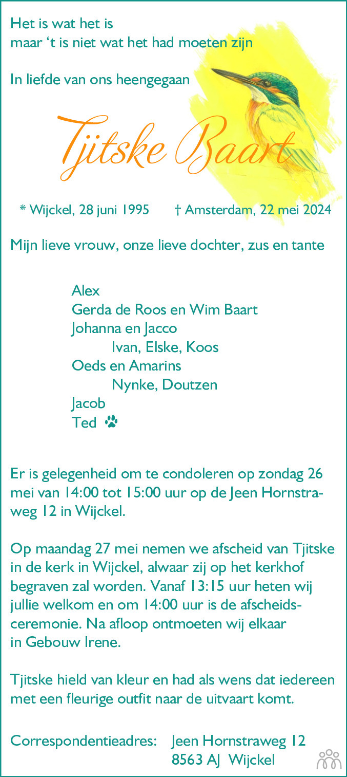 Tjitske Baart 22-05-2024 overlijdensbericht en condoleances - Mensenlinq.nl