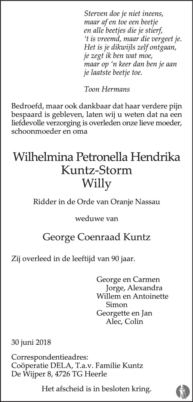 Wilhelmina Petronella Hendrika Willy Kuntz Storm 30 06 2018 wilhelmina-petronella-hendrika-willy-kuntz-storm-30-06-2018