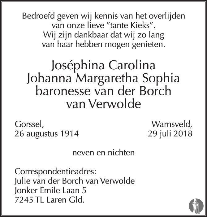 Baronesse Joséphina Carolina Johanna Margaretha Sophia van der Borch