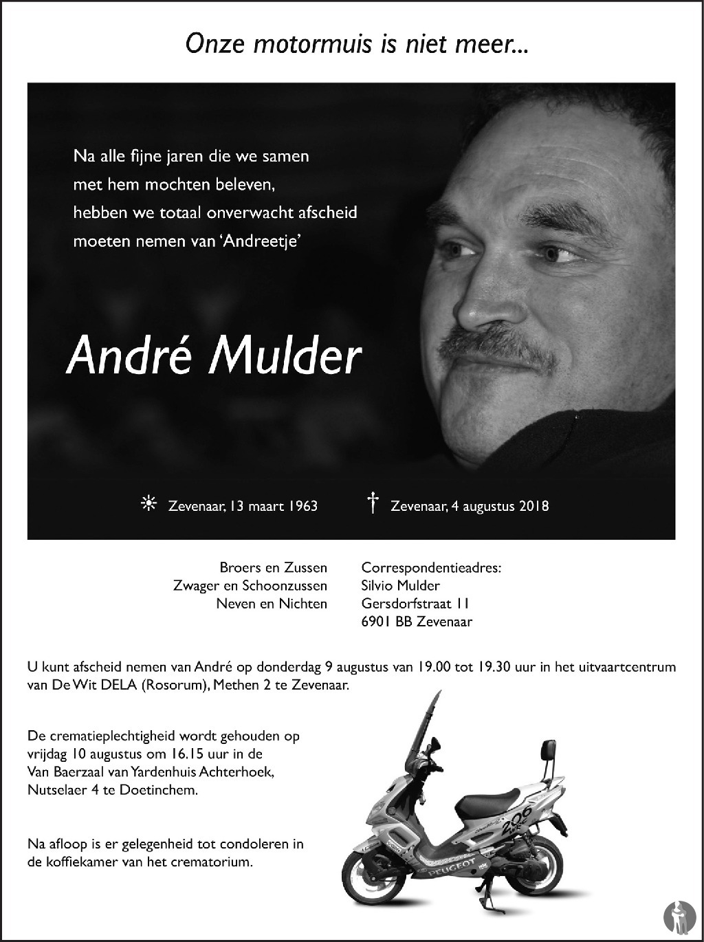 André Mulder 04-08-2018 overlijdensbericht en condoleances - Mensenlinq.nl