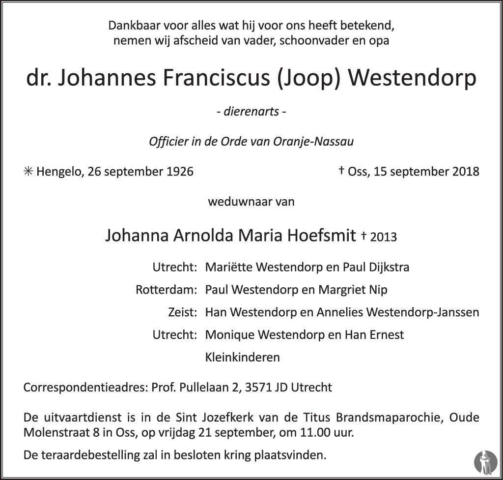 Dr Johannes Franciscus Joop Westendorp Overlijdensbericht My Xxx Hot Girl