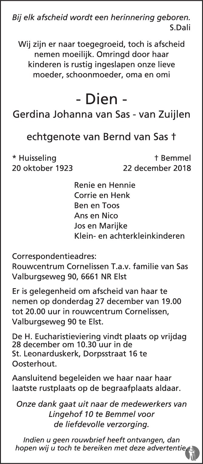 Gerdina Johanna (Dien) van Sas - van Zuijlen 22-12-2018 ...