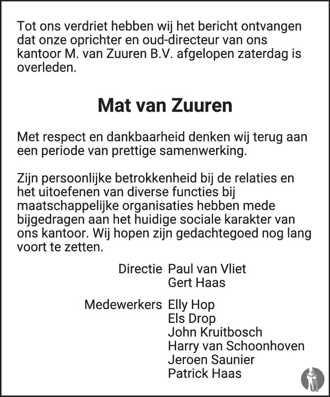 Matthijs (Mat) van Zuuren 02022019 overlijdensbericht en condoleances