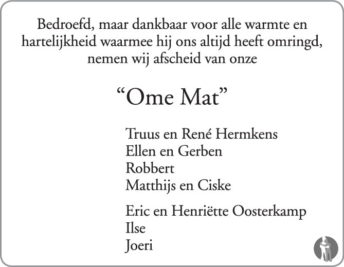 Matthijs (Mat) van Zuuren 02022019 overlijdensbericht en condoleances