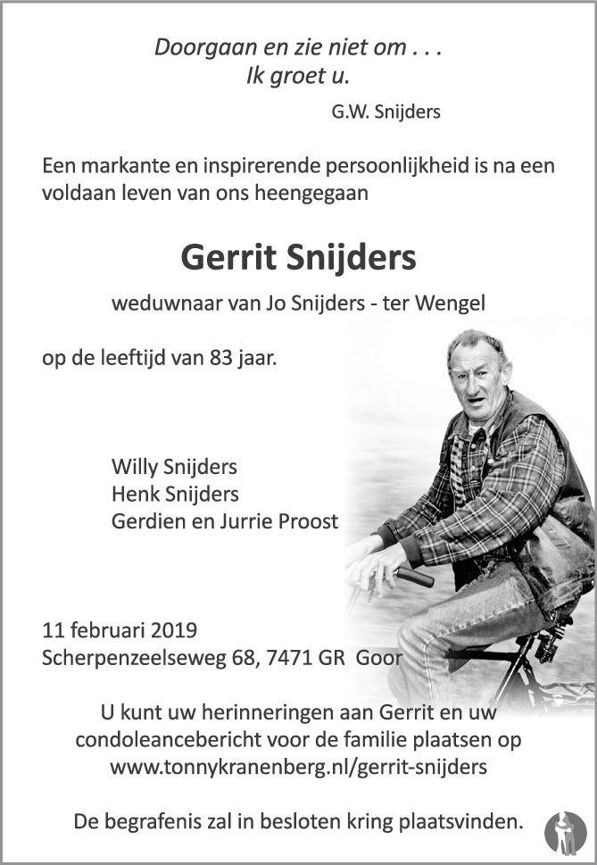 Bezwaar Tulpen natuurlijk Gerrit Snijders ✝ 11-02-2019 overlijdensbericht en condoleances -  Mensenlinq.nl