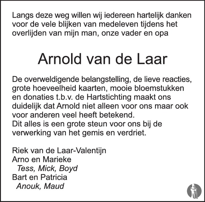 Arnold van de Laar 22012019 overlijdensbericht en condoleances