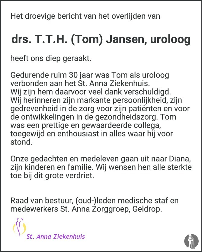 Drs T T H Tom Jansen 21 02 19 Overlijdensbericht En Condoleances Mensenlinq Nl