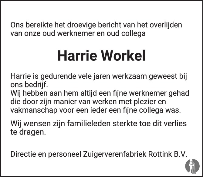 Harrie Workel 27-02-2019 overlijdensbericht en condoleances - Mensenlinq.nl
