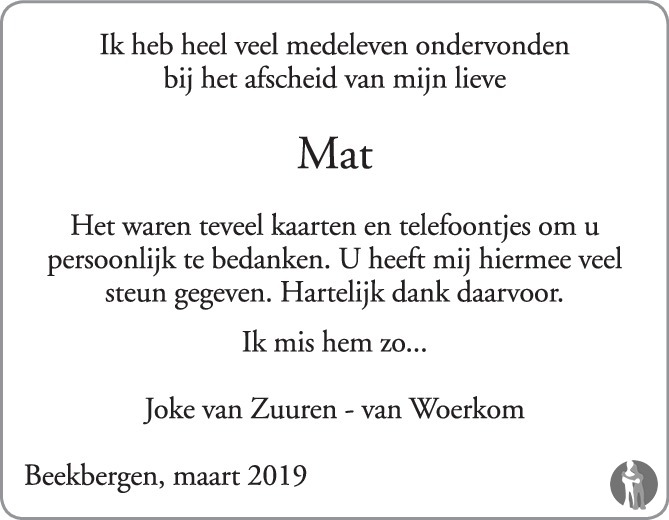 Matthijs (Mat) van Zuuren 02022019 overlijdensbericht en condoleances