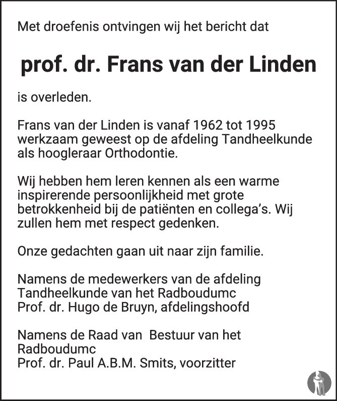Frans P.G.M. van der Linden 25032019 overlijdensbericht en condoleances Mensenlinq.nl Frans P.G.M. van der Linden 25032019 overlijdensbericht en condoleances Mensenlinq.nl