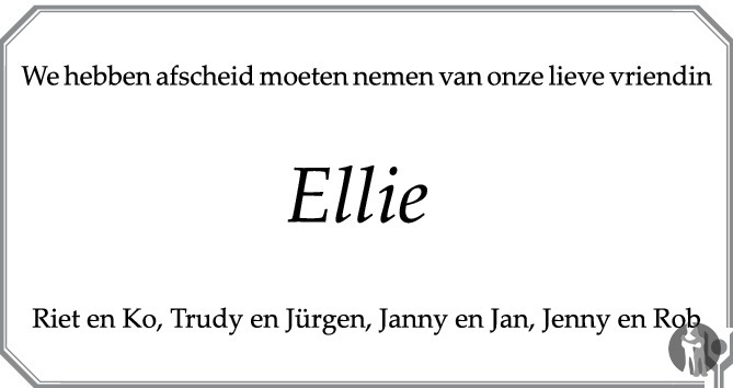 Elizabeth (Ellie) Neven - de Vos 14-04-2019 overlijdensbericht en ...