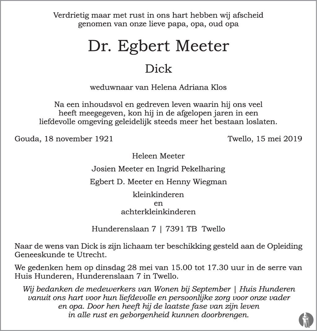 Dr. Egbert (Dick) Meeter 15052019 overlijdensbericht en condoleances