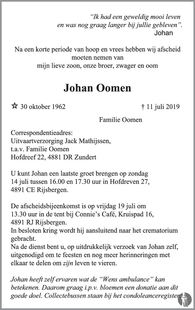 Johan Oomen 11072019 overlijdensbericht en condoleances Mensenlinq.nl Johan Oomen 11072019 overlijdensbericht en condoleances Mensenlinq.nl