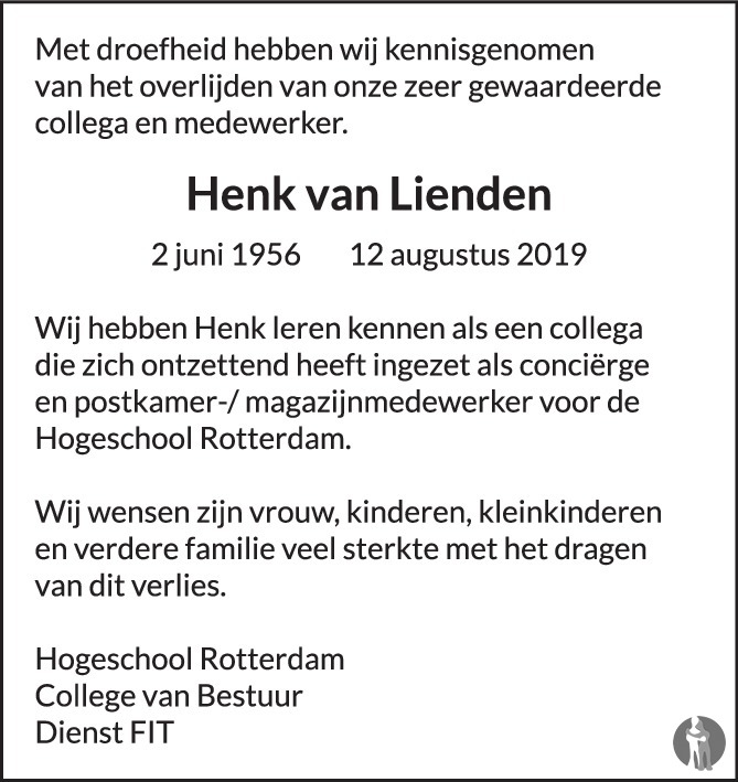Henk van Lienden 12082019 overlijdensbericht en condoleances Mensenlinq.nl Henk van Lienden 12082019 overlijdensbericht en condoleances Mensenlinq.nl