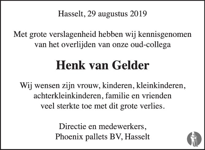 Henk Van Gelder 29 08 2019 Overlijdensbericht En Condoleances