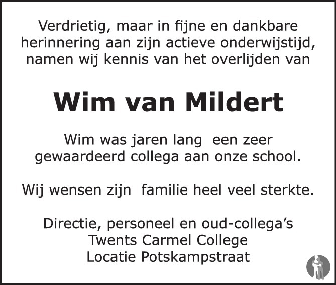 Wim van Mildert 27082019 overlijdensbericht en condoleances